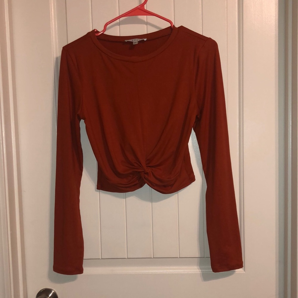 orange long sleeve crop top! With twisted knot